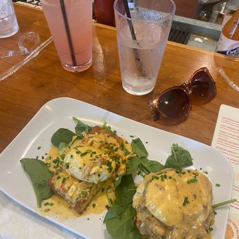 Ruby Slipper Orange Beach - Crawfish Eggs Benny on left & Chicken St Charles Benny on the right - Cafes Near Me - Orange Beach, Alabama Ruby Slipper Orange Beach - Crawfish Eggs Benny on left & Chicken St Charles Benny on the right - Cafes Near Me - Orange Beach, Alabama