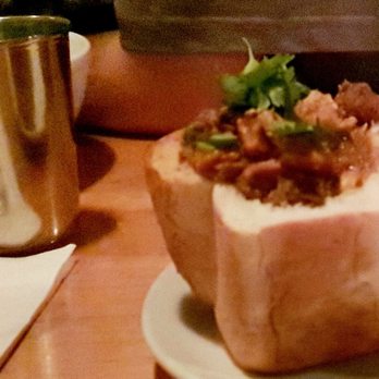 Hand And Foot - Durban Curry--chicken thigh, paneer, sweet potato, pea, cilantro, amish bread bowl. $15 - Bars Near Me - Corning, New York