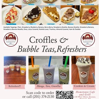 Hometown Cafe and Grill - Hometown croffles are getting popular signature item. Enjoy croffle with refreshers, bubble teas, iced lemonade, or ice cold latte. - Bagels Near Me - Dumont, New Jersey Hometown Cafe and Grill - Hometown croffles are getting popular signature item. Enjoy croffle with refreshers, bubble teas, iced lemonade, or ice cold latte. - Bagels Near Me - Dumont, New Jersey
