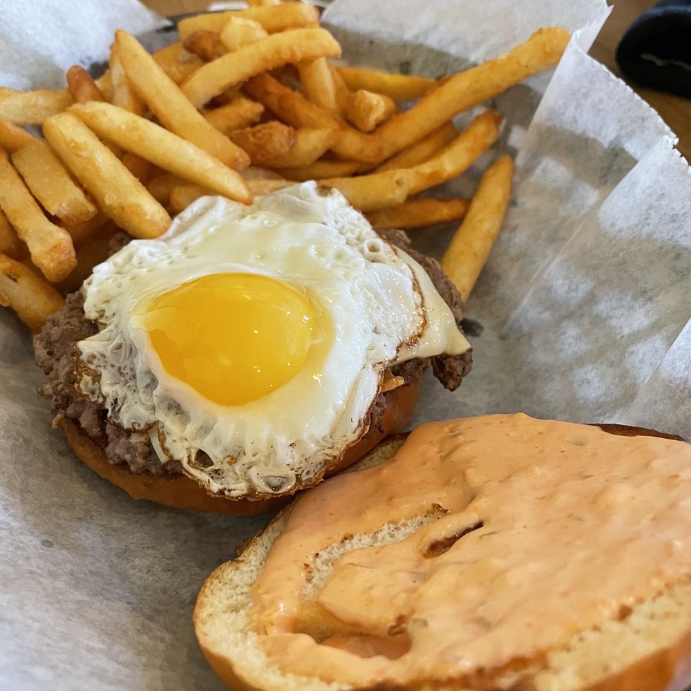 Wakeup Burger ($9)- delicious bacon, egg burger w crisp fries Wakeup Burger ($9)- delicious bacon, egg burger w crisp fries