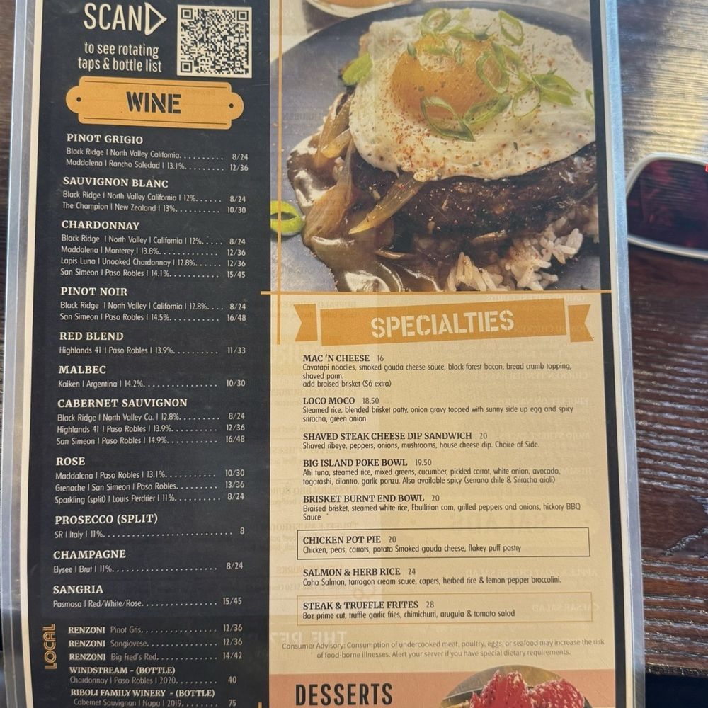 Ebullition Brew Works - Menu side 2 - Gastropubs Near Me - Temecula, California