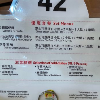 Golden Sun Palace - New set menu - Dim Sum Near Me - Milpitas, California