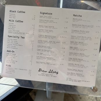 Brew Story - Menu as of April 2026 - Coffee & Tea Near Me - Huntington Beach, California