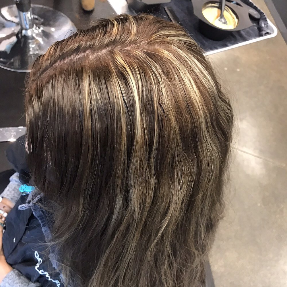 Wildroot - Before: I'm not sure why "a few golden highlights on top of brunette color w/ a smooth layered trim" came out like this. :/ misplaced color - Hair Salons Near Me - Tustin, California Wildroot - Before: I'm not sure why "a few golden highlights on top of brunette color w/ a smooth layered trim" came out like this. :/ misplaced color - Hair Salons Near Me - Tustin, California