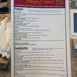Simply Falafel - 10/2026 menu