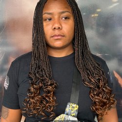 Albertine Couture Hair Salon - S lmall Box Braids with curls , hair braiding , weave hair