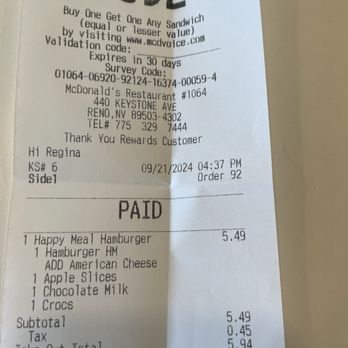 McDonald's - I'll show you the receipts - Burgers Near Me - Reno, Nevada