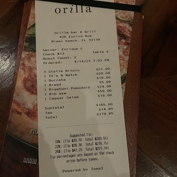 Orilla Bar & Grill - Bill - Cocktail Bars Near Me - Miami Beach, Florida
