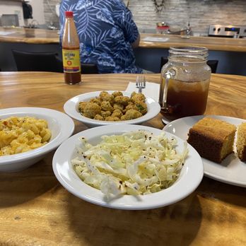Southern Love - Vegetable plate. Mac n cheese, cabbage, fried okra and honey cornbread! Excellent - Southern Near Me - Honolulu, Hawaii Southern Love - Vegetable plate. Mac n cheese, cabbage, fried okra and honey cornbread! Excellent - Southern Near Me - Honolulu, Hawaii