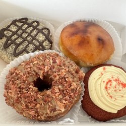 Earnest Donuts - Croissant Donut Maple Bacon, S'mores, Creme Brulee Donut, Red Velvet Cake with Cream Cheese. Tasty, but pricey.