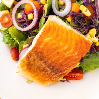 Das Bierhauz - Salmon Salat ($26) - Beer Gardens Near Me - Redwood City, California Das Bierhauz - Salmon Salat ($26) - Beer Gardens Near Me - Redwood City, California