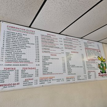 Ruperto's Mexican Food - Menu board July 2024 - Mexican Near Me - Parker, Arizona Ruperto's Mexican Food - Menu board July 2024 - Mexican Near Me - Parker, Arizona