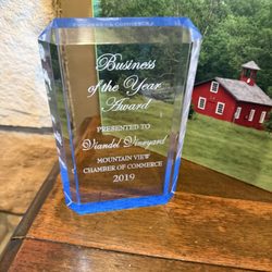 Viandel Vineyard - Businesses award that was inside restaurant!