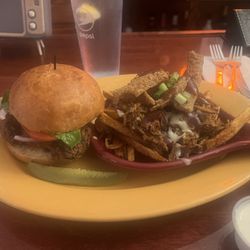 Frencheez - Chicken sandwich with loaded pulled pork fries!