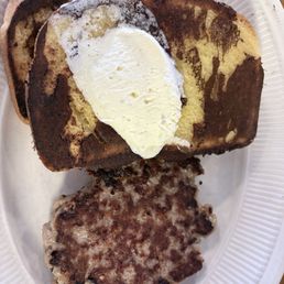 French toast with sausage patty French toast with sausage patty