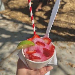 Small flat top strawberry margarita snocone (non-alc) from TXSF