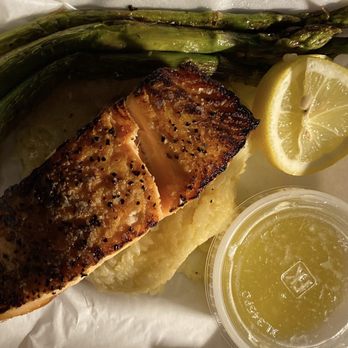 Venture Kitchen And Bar - pan seared salmon with parmesan risotto, asparagus, and lemon beurre blanc, 2020 - Pizza Near Me - Hampton, Virginia