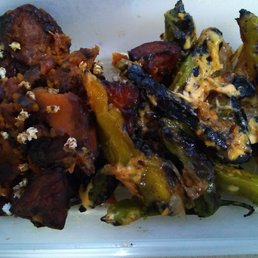 Leftover sweet potatoes and Shishito peppers today for lunch...