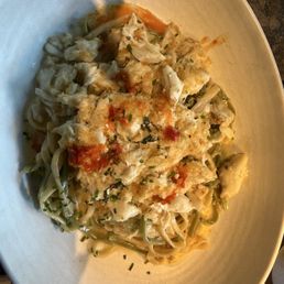 Generous chunks of Blue crab spaghetti in light lemon cream Sauce