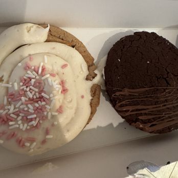 Crumbl - Cherry Creek - A mess.. the frosting is literally falling off and the chocolate cookie I never even ordered. - Bakeries Near Me - Denver, Colorado