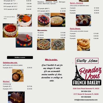 Rendez-Vous - Jan 2023: Pastry Menu (from the website) - Bakeries Near Me - Sarasota, Florida Rendez-Vous - Jan 2023: Pastry Menu (from the website) - Bakeries Near Me - Sarasota, Florida