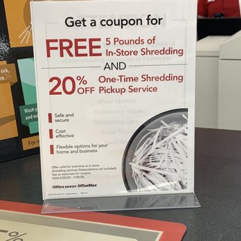 Officemax - 5lbs of free shredding offer - Office Equipment Near Me - Livermore, California Officemax - 5lbs of free shredding offer - Office Equipment Near Me - Livermore, California