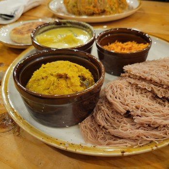 Mirisata - String hoppers combo plate. Kottu in the back - Sri Lankan Near Me - Portland, Oregon Mirisata - String hoppers combo plate. Kottu in the back - Sri Lankan Near Me - Portland, Oregon