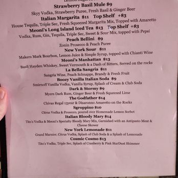 Meoni's Italian Kitchen - Cocktail menu. May 2023 - Italian Near Me - Bullhead City, Arizona