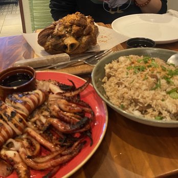 Avenida Restaurant - Inihaw na Pusit (Tender Jumbo Squid), Adobo rice, Crispy Pata (Pork Knuckle) - Filipino Near Me - San Mateo, California