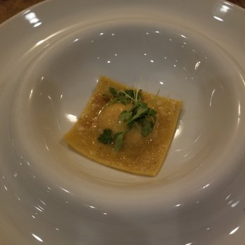 ADEGA Restaurant - Lobster ravioli before pouring the seafood bisque on it - Portuguese Near Me - San Jose, California ADEGA Restaurant - Lobster ravioli before pouring the seafood bisque on it - Portuguese Near Me - San Jose, California