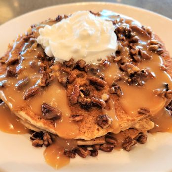 Half Day Cafe - a stack of pancakes with caramel sauce and pecans - Breakfast & Brunch Near Me - Mason, Ohio Half Day Cafe - a stack of pancakes with caramel sauce and pecans - Breakfast & Brunch Near Me - Mason, Ohio