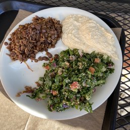 Hummus, Tabouli Salad, and Mjadarah