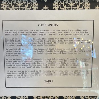 Vault Coffee - The story behind their name! Very cool! - Coffee & Tea Near Me - Coeur d'Alene, Idaho Vault Coffee - The story behind their name! Very cool! - Coffee & Tea Near Me - Coeur d'Alene, Idaho