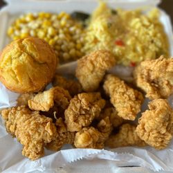This Is It! Southern Kitchen & Bar-B-Q Memorial Drive - Catfish Nuggets, yellow rice w/ gravy, corn & cornbread muffin.