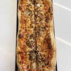 &pizza - Build your own pizza with vegan cheese, grilled onions, Beyond (plant based) sausage and classic sauce.
