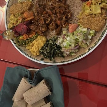 Abyssinia Restaurant - Vegetarian Special and Awaze Lamb Tibs (don't be fooled this fed 4 people) - Ethiopian Near Me - Anaheim, California Abyssinia Restaurant - Vegetarian Special and Awaze Lamb Tibs (don't be fooled this fed 4 people) - Ethiopian Near Me - Anaheim, California