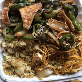 Pots n' Woks - Tofu jalapeño with brown stir fry vegan rice and vegan noodles. - Chinese Near Me - Whittier, California
