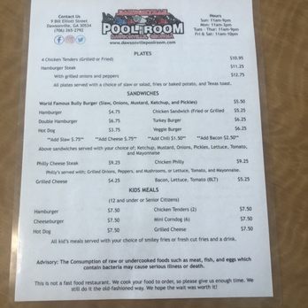Dawsonville Pool Room - Menu - American Near Me - Dawsonville, Georgia
