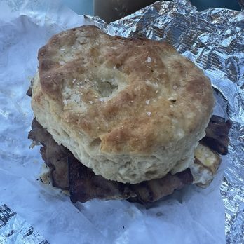 SlackTide Coffee Roasters - Bacon egg and cheese on biscuit - Coffee Roasteries Near Me - Hanover, Massachusetts