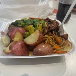 Noodles, Teryaki chicken, potatoes and veggies Noodles, Teryaki chicken, potatoes and veggies