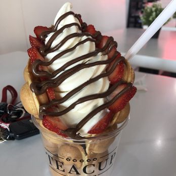 Teacup - Bubble waffle with vanilla soft serve, strawberries, and Nutella! - Coffee & Tea Near Me - Litchfield Park, Arizona Teacup - Bubble waffle with vanilla soft serve, strawberries, and Nutella! - Coffee & Tea Near Me - Litchfield Park, Arizona