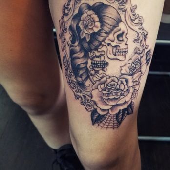 Lucky 13 Tattoos - My voctoruan gorhic portait on my thigh. Done by Nat - Tattoo Near Me - Alameda, California Lucky 13 Tattoos - My voctoruan gorhic portait on my thigh. Done by Nat - Tattoo Near Me - Alameda, California