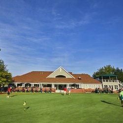 Devils Ridge Golf Club - The Patio at Devils Ridge overlooking the putting green.