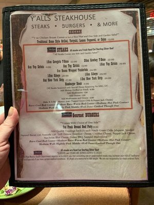 Menu photo 7 Y'alls Steakhouse Alamogordo, NM