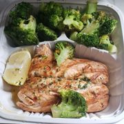 Photo of JJR Highridge Fishery - Yonkers, NY, United States. Grilled salmon with steamed broccoli. Big portion size I usually eat half for dinner then the other half the next day for lunch.