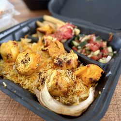 Taste Of Jerusalem Express - 2. Chicken Kebab Platter. Spicy rice, French fries & Jerusalem salad. Chicken & fries were cold :(