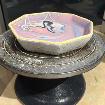 Petroglyph Ceramic Lounge - Geometric plate, marbled interior with a speckled base, pre-kiln. - Paint-Your-Own Pottery Near Me - Roseville, California