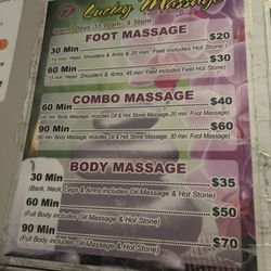 Lucky Foot & Body Massage - Rates as of January 2025