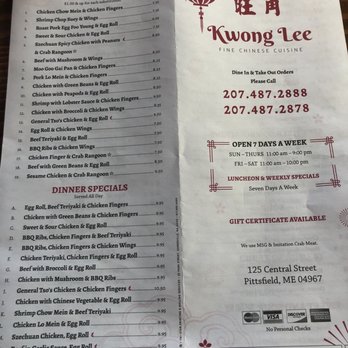 Kwong Lee - Menu - Chinese Near Me - Pittsfield, Maine