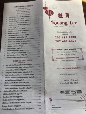 Menu photo 5 Kwong Lee Pittsfield, ME